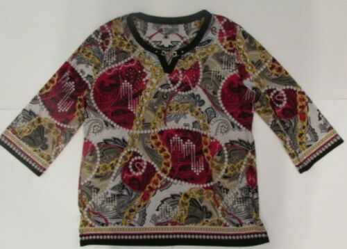 JM Collection Petite Large PL Black Red Gold White Multicolored Blouse