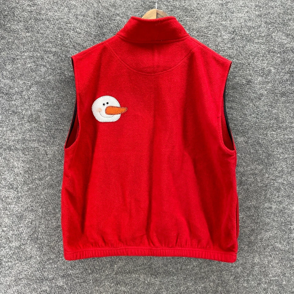 Chaleco Sierra Pacific Mujer L Grande Rojo Muñecos de Nieve Cuello Alto Cremallera Completa Vellón Foto 2 de 4