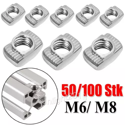 50-100x T-Nut Hammermutter Nutensteine M6/8 Hammer Kopfmutter Aluprofile Platten