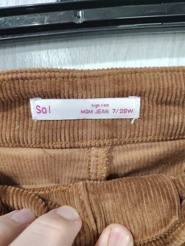 SO Pants Womens High Rise Mom Jeans Stretch Corduroy Belted Brown NWT Size 7/28W - Picture 7 of 12
