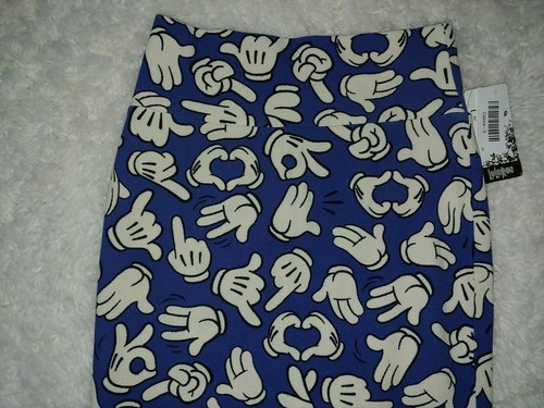 Lularoe Disney Mickey Hands SM Blue Cassie Pencil Skirt Mouse Gloves Heart New - Picture 2 of 3