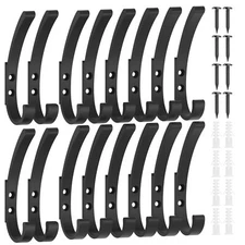 Coat Hooks Wall Mounted 16 Packs Black Aluminum Metal Heavy Duty Towel Rope H...
