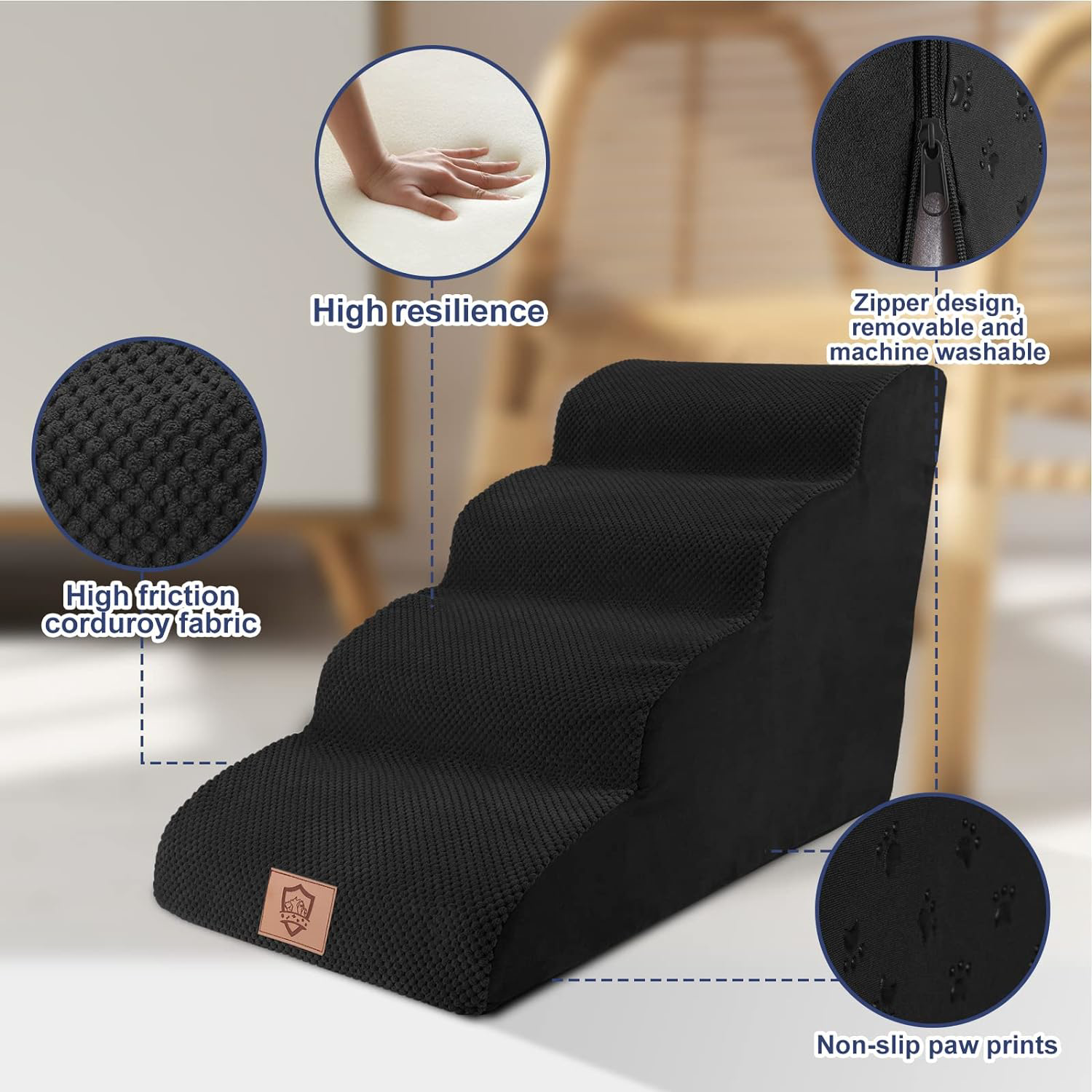 ZNM Dog Steps, 4Steps Dog Stairs Ramp for Sofa Bed, Foam Pet Stairs