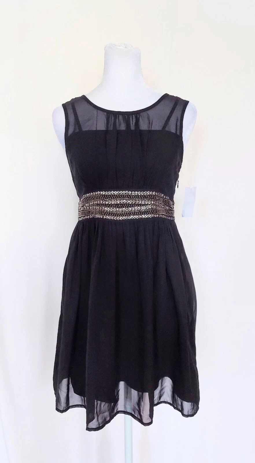 CRB Girl Sequin Band Waist Sleeveless Chiffon Black Dress Size 14 NWT