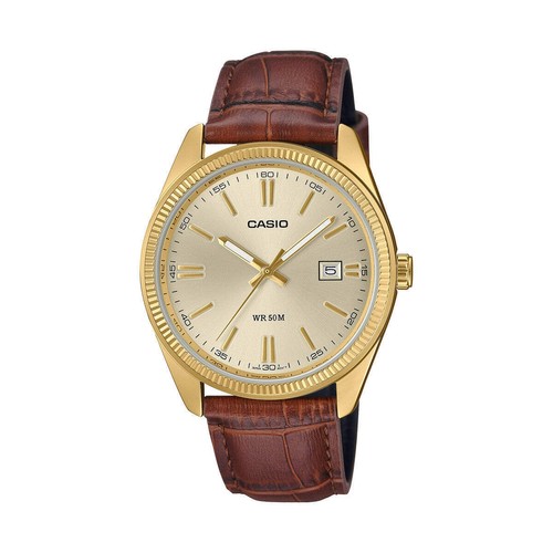 Casio MTP-1302PGL-9AVEF Men's Analog Watch – Gold Dial with Genuine Leather Stra