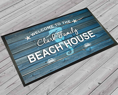 Artylicious Personalisierte Türmatte Strandhaus Blau 60 x 40 cm