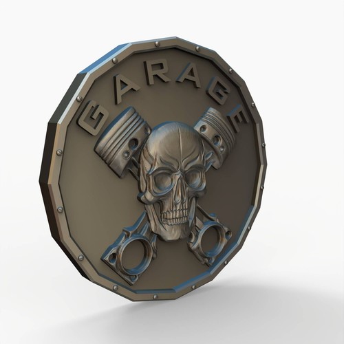 Garage Skull Sign 3D Relief Model CNC 3D Printing STL File Biker Piston - Picture 3 of 3