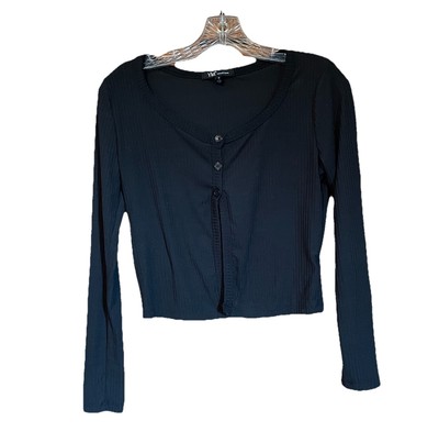 YMI Collections Cardigan size small black button split Front casual shell