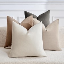 Throw Pillow Covers Set of 4 18x18 Inch Pillow Covers, Soft Velvet Neutral Be...