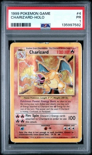 PSA 1 Charizard 4/102 1999 Base Set Holo Rare Pokemon Card