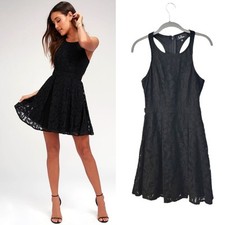 Lulus Daisy Date Black Lace Racerback Skater Dress Size Small Whimsigoth Grunge