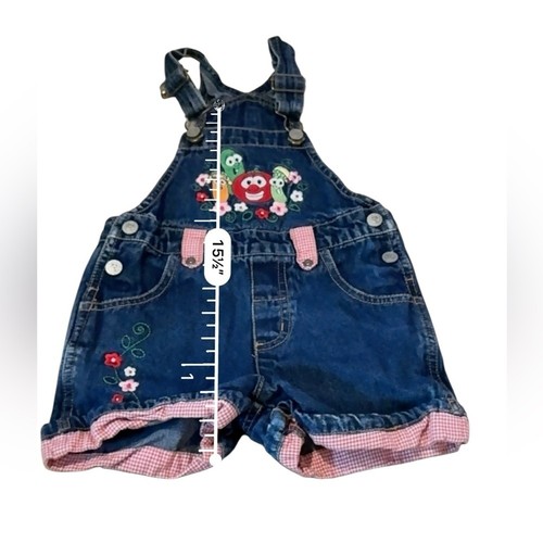 Vintage VeggieTales Denim Bib Shortalls Girls Size 2T Embroidered Overalls - Picture 6 of 7