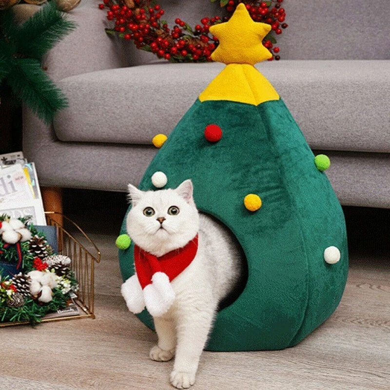 Cama para Gato Árbol de Navidad Pequeño Perro Mascota Cama Iglú Cueva Suave Cojín Nido Cálido Acogedor▲ Foto 3 de 4