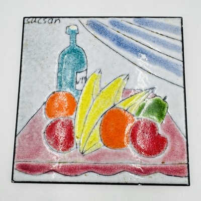 Charles Sucsan Abstract Wine Fruit Bottle Pottery Tile Studio Art Pottery 6  MCM