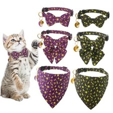 6 Pack Breakaway Cat Collars with Bow Tie Bandana and Bell Black, Purple