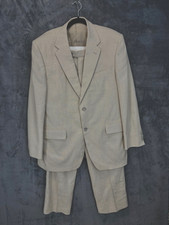 M&S Suit Mens 44R 36x31 Beige Cream Linen Miracle Smart Formal Wedding Office