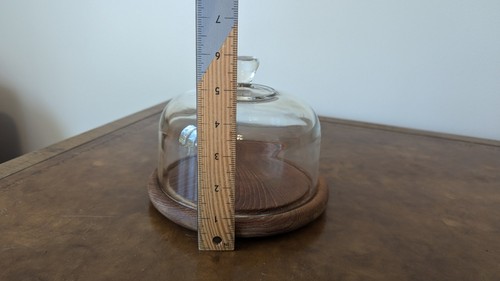Glass Dessert Cheese Dome 6" Clear Good Wood Genuine Teak Wood Tray Cake/Cupcake - Picture 7 of 8
