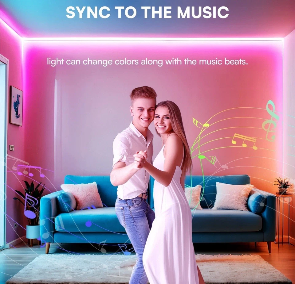 Luzes de tira de LED, luz inteligente com controle remoto aplicativo, luzes LED RGB para sala - Imagem 2 de 4