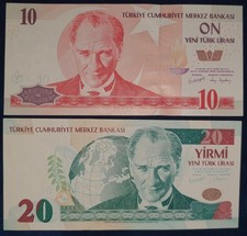 10 und 20 Yeni Lira T&uuml;rkei 2005  Pr&auml;fix H / UNC