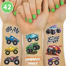 42PCS Monster Truck Party Temporary Tattoos Metallic