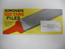 Vintage 1940's Simonds Saw & Steel Co RED TANG FILES Tool Adv Promo Ink Blotter
