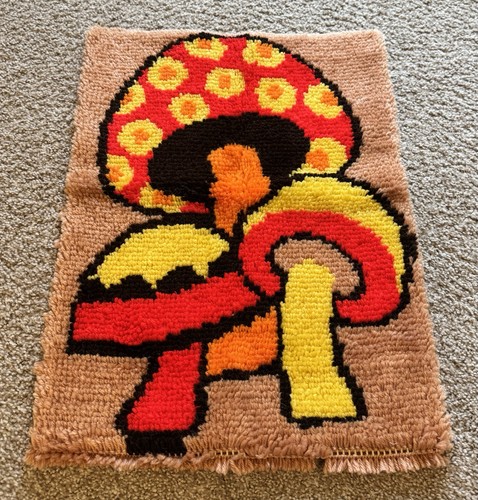 Vintage 1970s Latch Hook Magic Mushroom Trippy Hippie Psychedelic Art Groovy