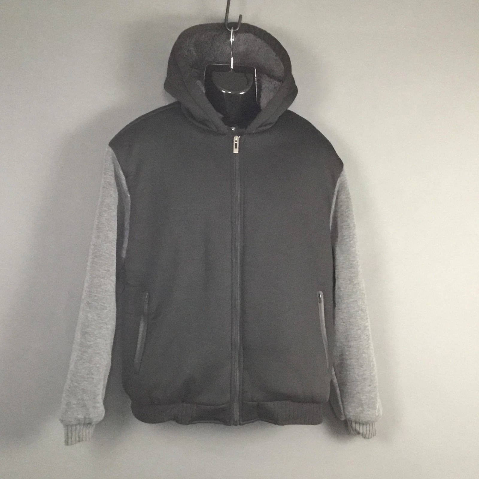Alpine Design Jacket Mens XL Gray Sherpa Lined Hooded Fleece Bomber Zip Pockets