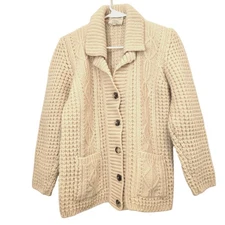 Vintage Gaeltarra Ireland Handloomed Aran Fisherman Cable Knit Cardigan - Small