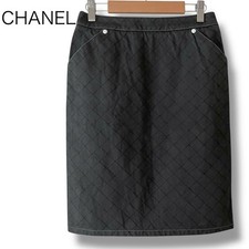 Chanel Denim Skirt Black Cotton Knee-Length Trapezoid Used