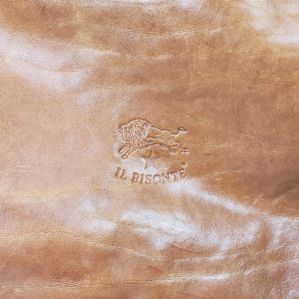 Bolso de Hombro Grande IL Bisonte Cuero Caramelo/Lona Rojo Tostado Marrón Cartera Foto 2 de 4