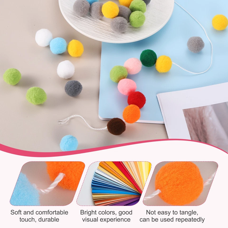 Juego de 2 Guirnalda de Bolas de Fieltro, Guirnalda de 8 Pies Arco Iris Pom Pom (Rojo, Rosa, Blanco) Foto 3 de 4