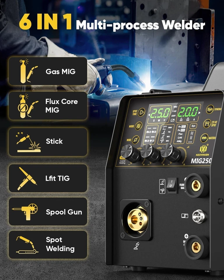 HZXVOGEN 6in1 Aluminium MIG Welder 250 Amp Gas Gasless MIG MMA Wig Welder - Image 2 of 4