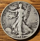 1941 S Walking Liberty Silver Half Dollar- Fine Quality Coin - FREE SHIPPING