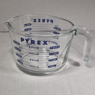 Vintage Pyrex 4 Cup 1 Quart Blue Lettering Glass Liquid Measuring Cup