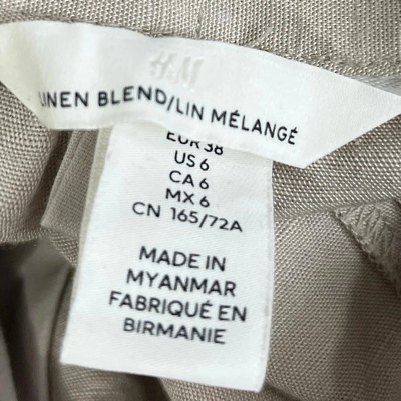 Mini Pantalones Cortos Informales H&M Gris Lino Cintura Alta Pierna Ancha Plisada Cremallera Talla 6 Foto 4 de 4