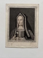 Antique Tudor Royalty Engraving Elizabeth of York the wife of King Henry VII