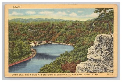 River Canyon West Virginia Lovers' Leap Hawk's Nest State Park Vintage Postcard