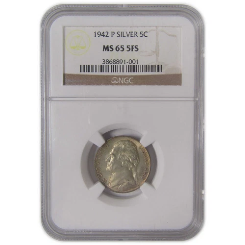 1942 P Jefferson Nickel MS 65 5FS NGC Wartime Silver 5c SKU:CPC9903