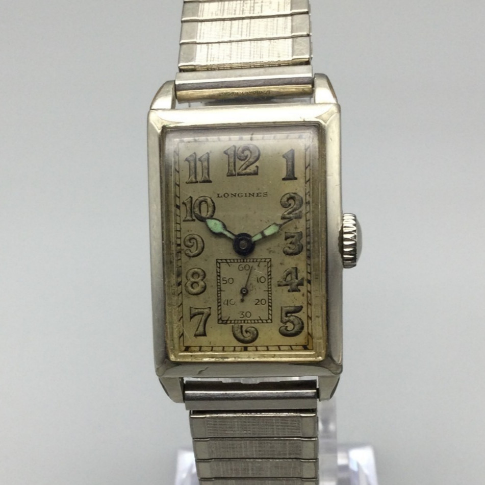 Vintage Longines Watch Men 22mm 14K Gold Filled Tank FOR PARTS REPAIR Art Deco