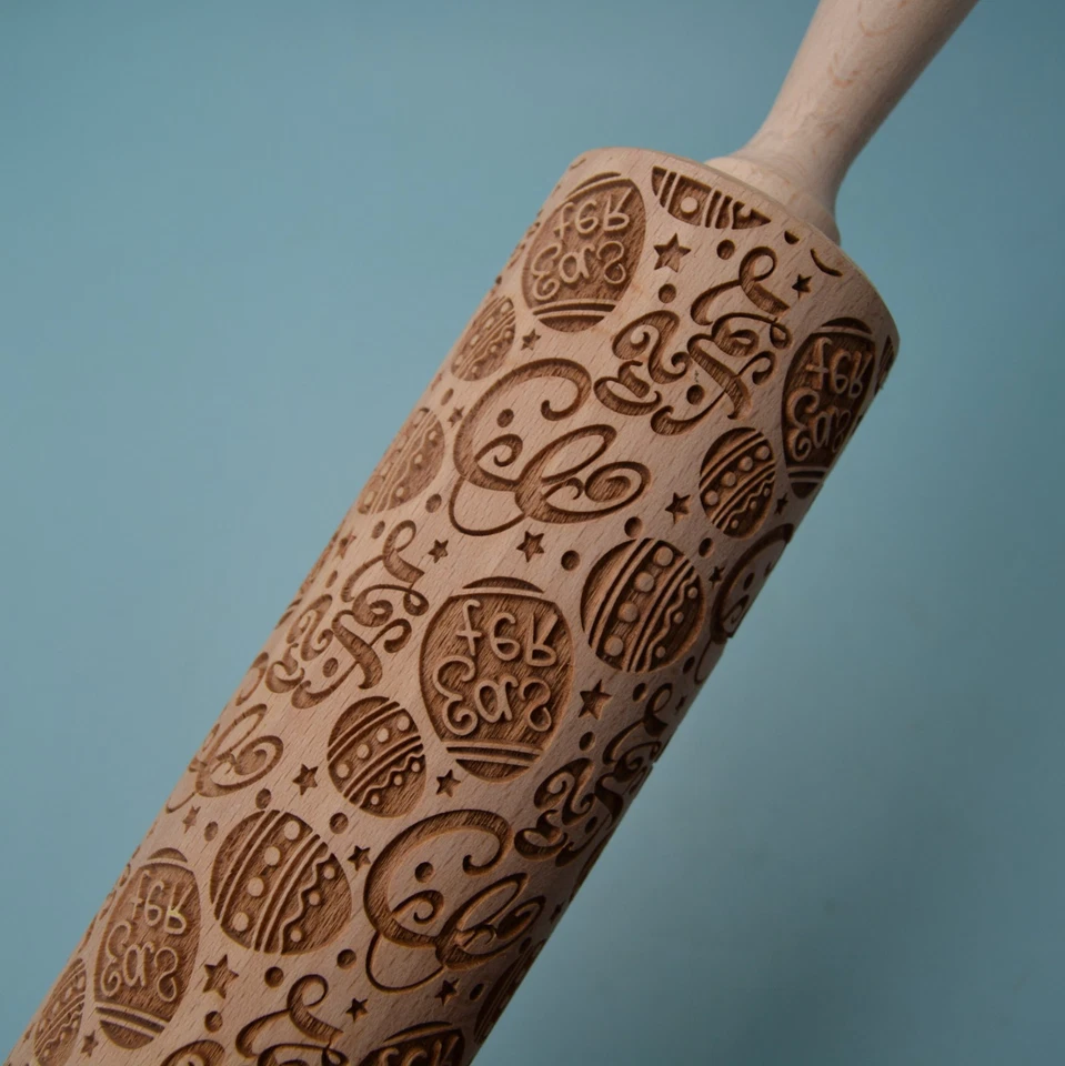 EASTER Embossed Rolling Pin Springerle Cookies Dough Roller wood - Image 3 of 4