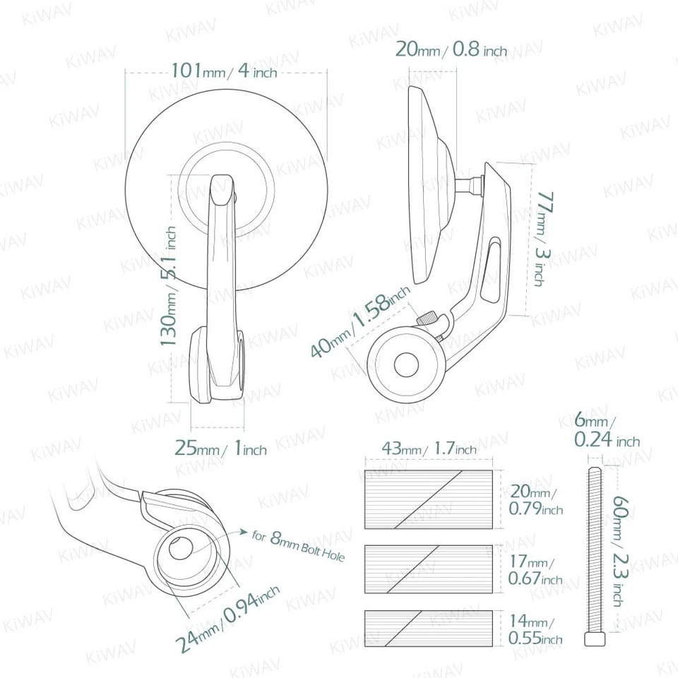 Espejos retrovisores de extremo de barra de peso pesado cortos BOB negro barra hueca ID 14-24mm se adapta a Suzuki Foto 2 de 4