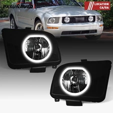 LED DRL Fit For 2005-2009 Ford Mustang Halo Headlights Assembly Black Headlamps