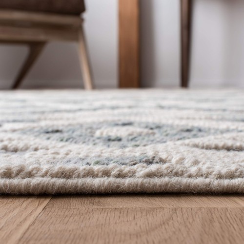 Natura Collection Area Rug - 8' x 10', Cream & Aqua, Handmade Diamond Wool, I... - Picture 5 of 8