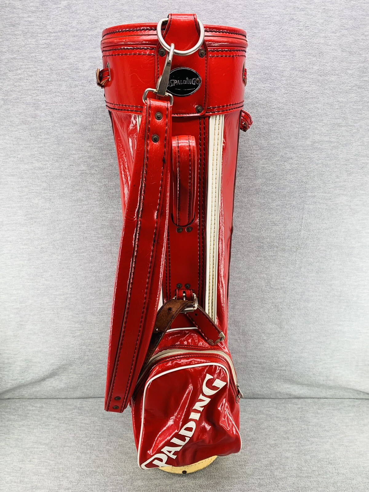 SPALDING - VINTAGE Vinyl Carry Cart Golf Bag 3 Way Divider Red/White