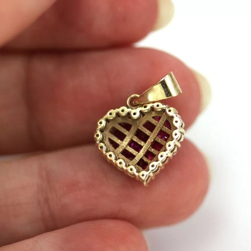 1.50 CT Princess Cut Lab-Created Ruby Heart Shape Pendant 14K Yellow Gold Plated - Picture 5 of 7