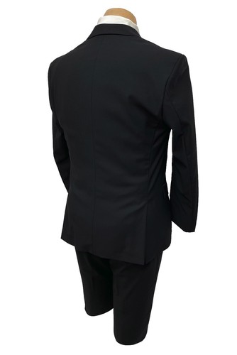 Esmoquin negro con pantalones delanteros planos solapas satinadas de grano grueso ajuste moderno 44L 38W - Imagen 4 de 5