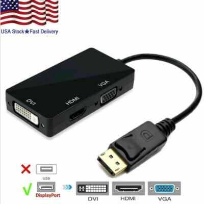 50X 3in1 Displayport DP Male To HDMI/DVI/VGA Female Adapter Converter Cbl 1080P