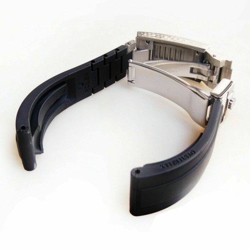 Custom Rolex Deployment Oysterflex Black band Silver Buckle fits Any Series - Picture 2 of 4