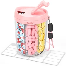 Large Pill Dispenser with 6 Compartments, Anti-Mix Pill Bottle Organizer with...