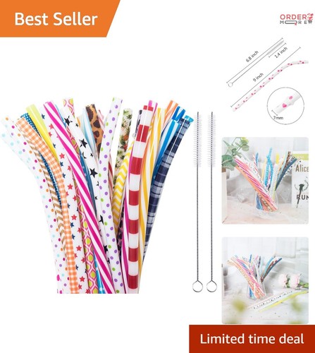 50 Pack Reusable Plastic 9" Colorful Straws for Mason Jars Tumblers Family Use